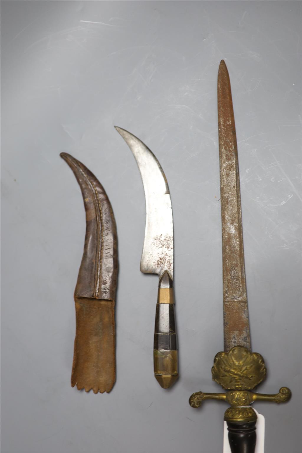 An 18th/19th century German hanger blade, overall length 45cm, and another dagger with horn mounted handle